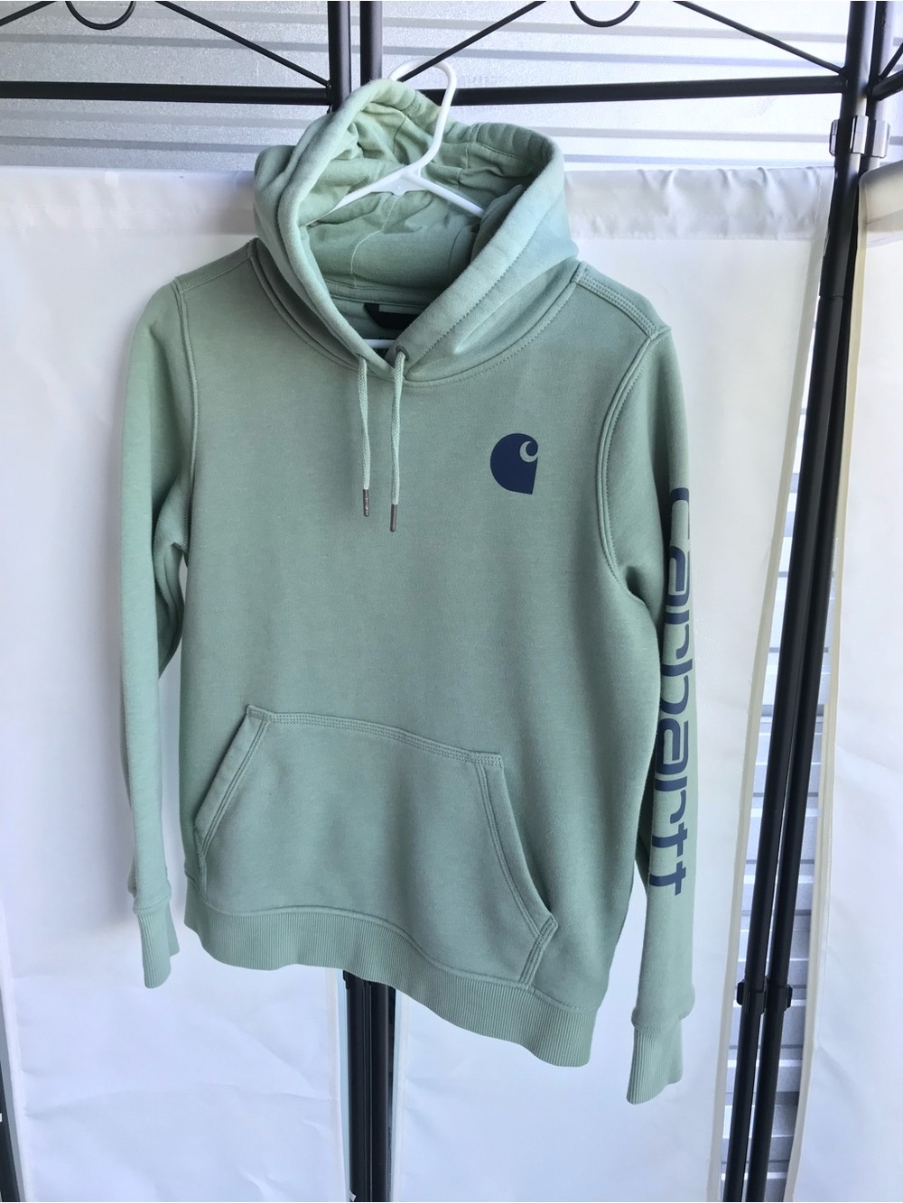 Carhartt Sage Green Crewneck Hoodie with Navy Logo